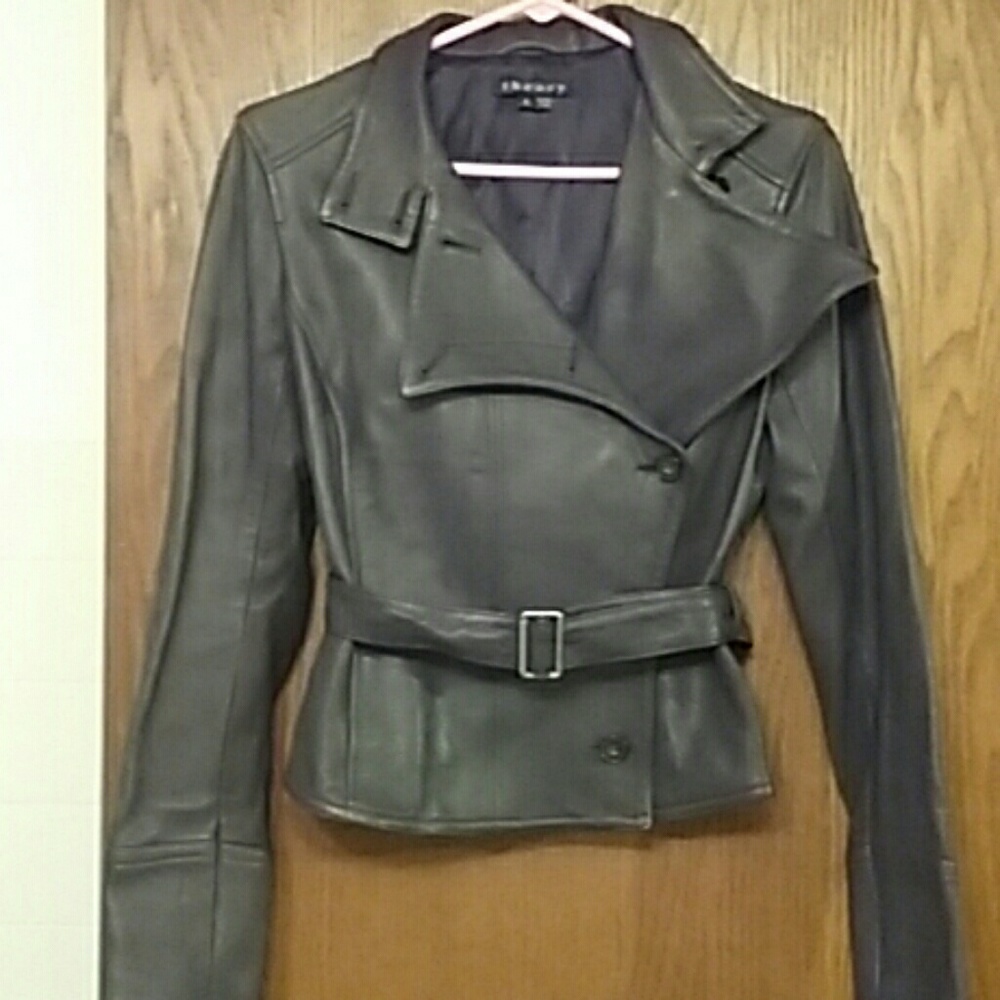 Theory Chocolate Brown Leather Jacket
